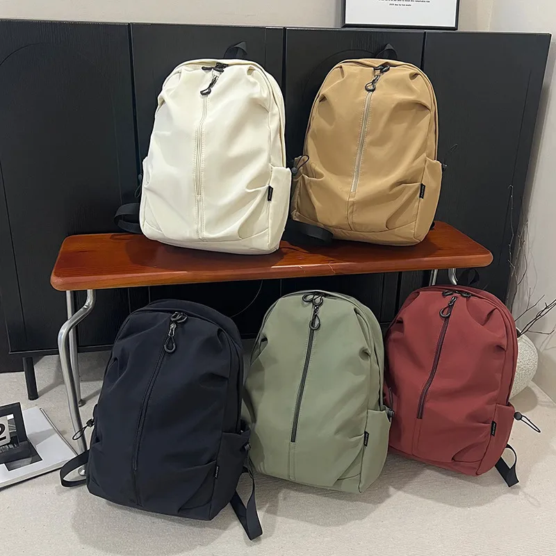 Unisex Pure Color Simple Nylon Double Shoulder Backpack Casual Fashion Lightweight Forest System School Bag Leisure Outdoor Travel Bag