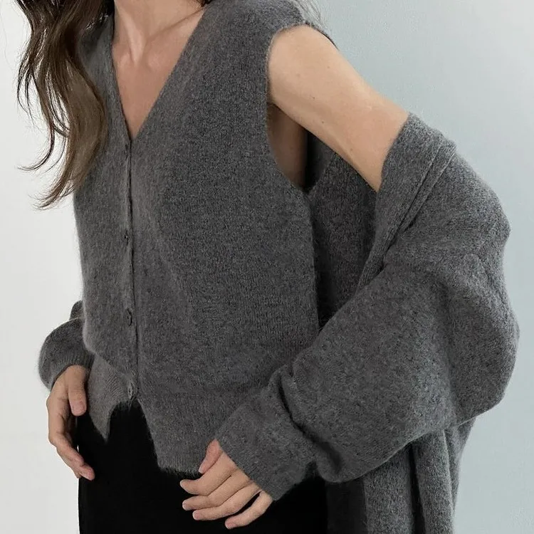 Elegant Style Women's Knitted Long Vest Sweater Casual Fashion Comfortable Breathable Two-Piece Set Spring Autumn New Arrival