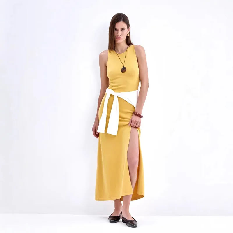 Elegant Long Sleeveless Warm Dress Autumn Winter European Style Fashion Casual High Quality Fabric Comfortable Fit Women's Dress