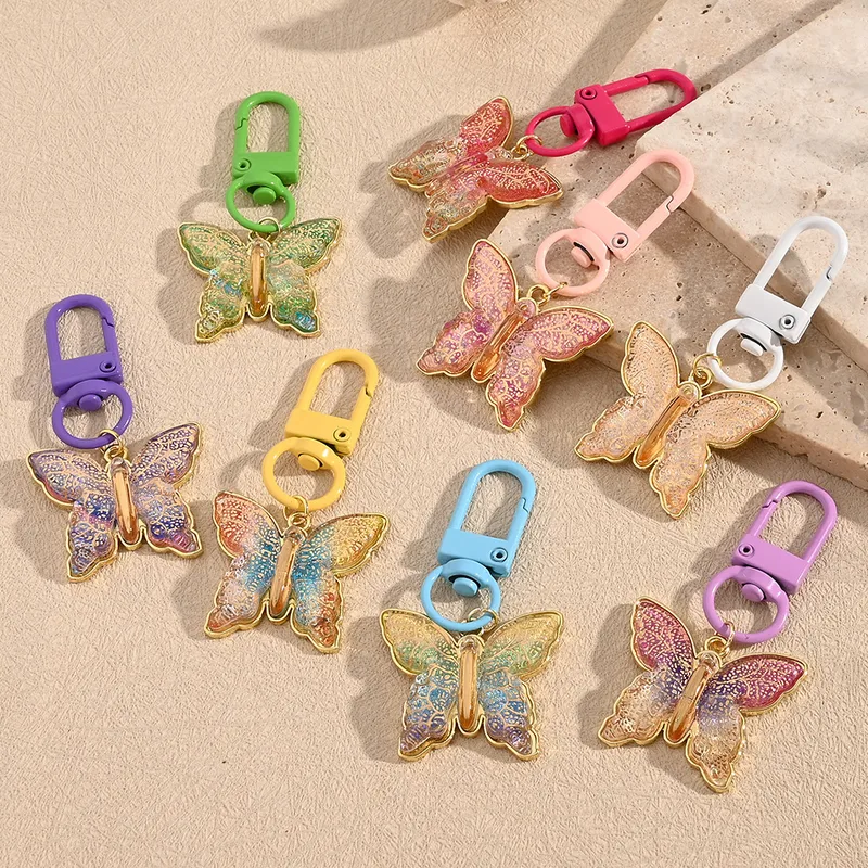 Polished Resin Butterfly Keychains Electroplated Copper Neutral Keyring Modern Style Artistic Key Accessories For Men And Women