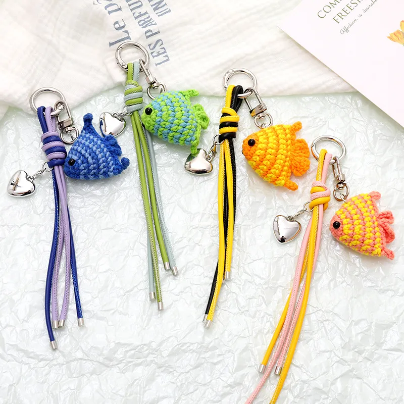 Hand-Woven Cute Fish Mobile Phone Pendant Decorative Chain Multi-Functional Leather Rope Jewelry Ocean Pattern Simple Style