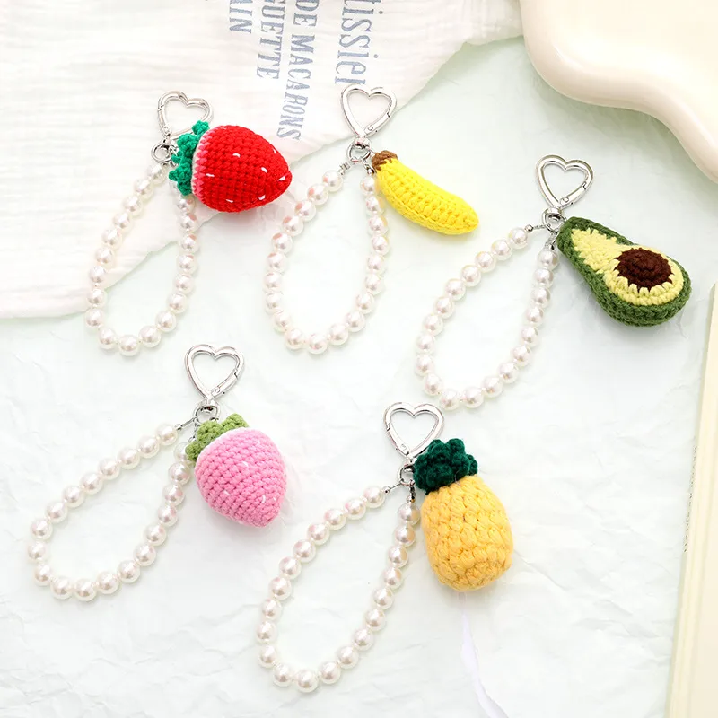 Hand-Woven Fruit Car Key Ring Pendant Earphone Box Decoration Anti-Lost Lanyard Jewelry Cartoon Style Spherical Yarn