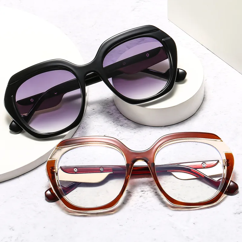 Fashionable Color Block Sunscreen Sunglasses For Women Casual Elegant Style Blue Light Blocking All Seasons Suitable Square Frame