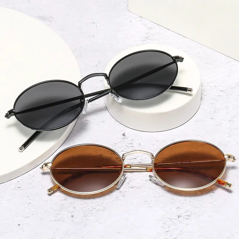 Fashionable Unisex Metal Material UV Protection Sunglasses Oval Frame Full Frame Casual Style Suitable For All Seasons
