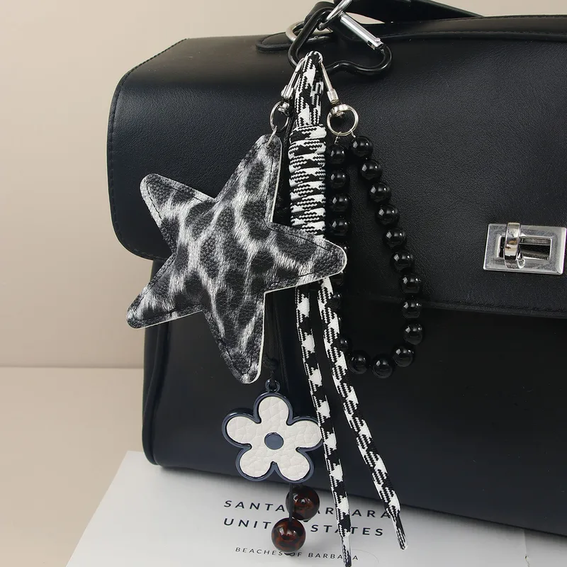 Fashion New XINGX Pattern Beaded Braided Rope Package Pendant Keychain Accessories Pu Material Personalized Design Ornaments