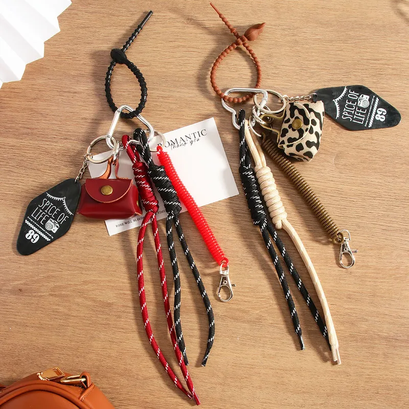 Fashion Leopard Leather Mini Bag With Braided Rope Mobile Phone Pendant High-End Good Texture Personality Half-Handmade Design