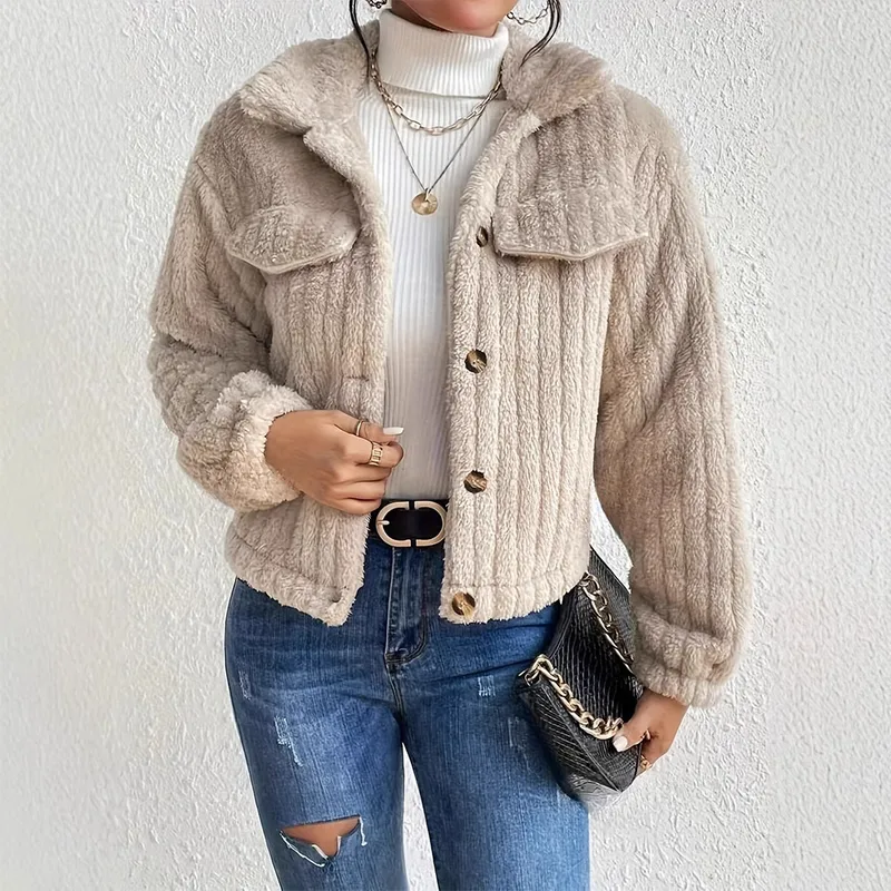 Women's Short Autumn And Winter Double-Sided Velvet Jacket Long Sleeve Lapel Single Button Fashion Simple European Style
