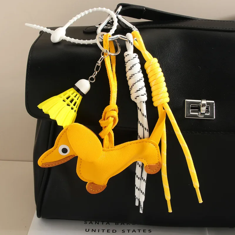 Cute Leather Sausage Dog Keychain Package Pendant Handmade Braided Rope Miu Style Original Design Pu Material Animal Pattern Ornaments