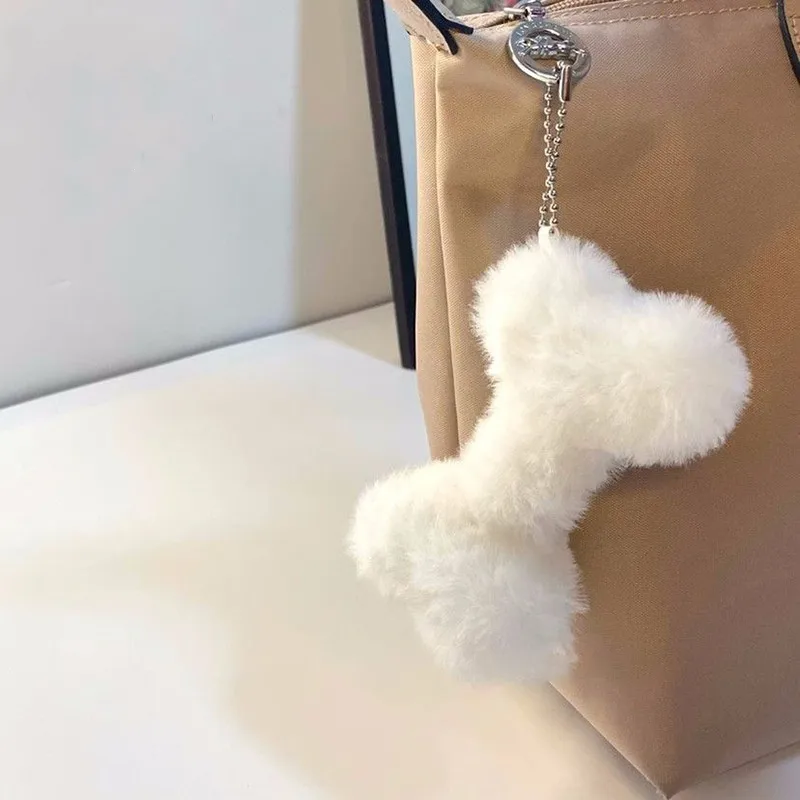 New Ins Style Dog Keychain Plush Bone Pendant Creative Cute Student Backpack Schoolbag Pendant Toy Pp Cotton Soft Material