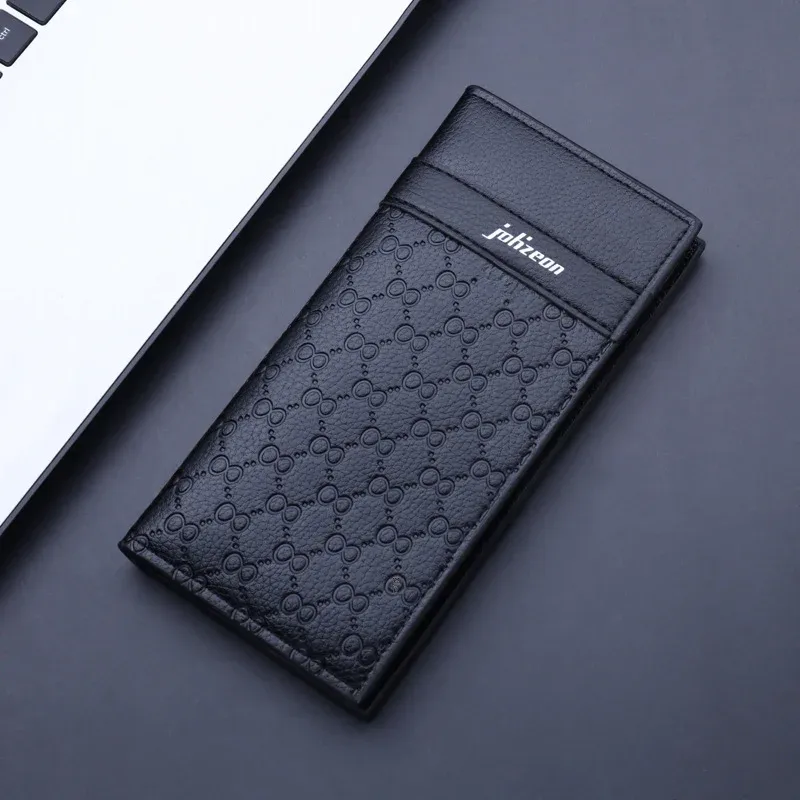 Men's Long Slim Leather Wallet Multiple Card Slots Ultra-Thin Financial Wallet Men's Wallet Lightweight Synthetic Fiber Lining