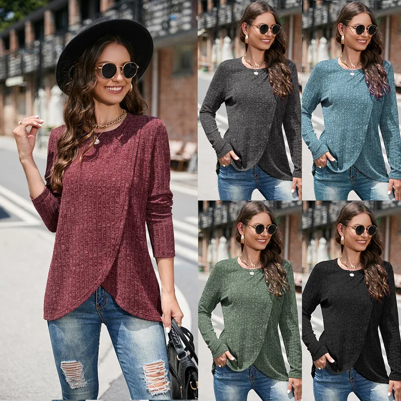 Autumn And Winter Knitted Sweater Women's Crew Neck Split Plus Size Women's Top Design Sense Niche Fashion Street Style Loose Design