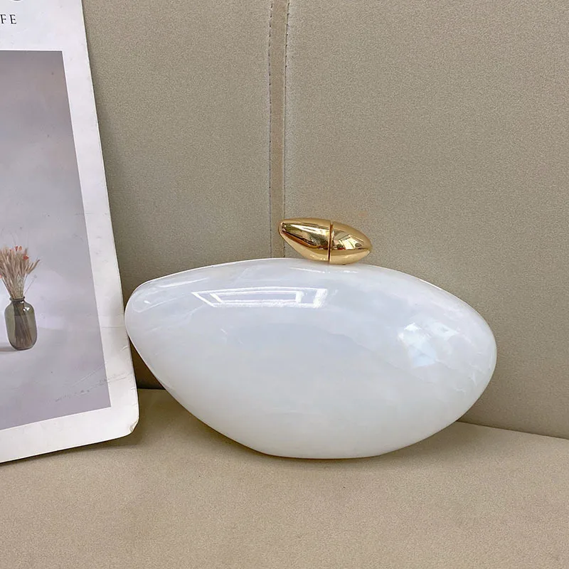 Elegant Simple Style Acrylic Marble Pattern Handbag Unique Oval Design Crossbody Bag Suitable For Evening Party Urban Simple Style