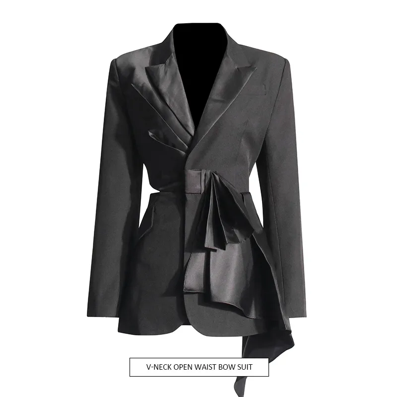 Elegant Butterfly Knot Design Slim Fit Women's Summer Style Cotton Polyester Suit Jacket Long Sleeve Elegant Fashion Outerwear