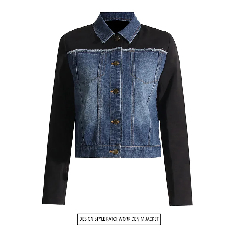 Casual Style Stitching Color Block Slim Fit Straight-Leg Denim Jacket Ladies Summer New Fashion Top Quality Coat