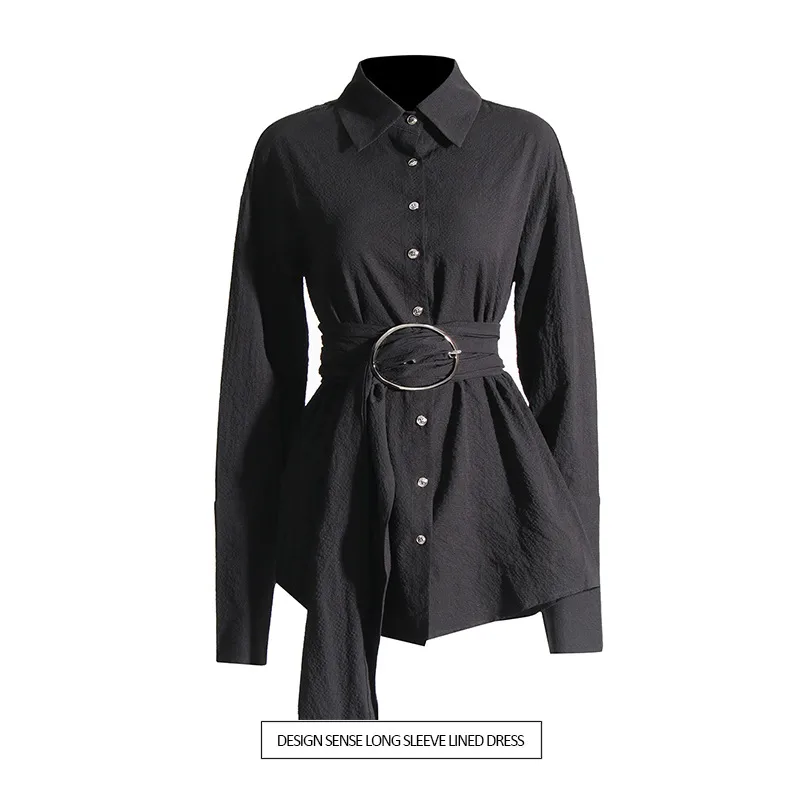 Elegant Casual Women's Shirt Summer New Style Belted Drapey Open Cardigan Solid Color Versatile Fashion Business Commute Style Slim Fit Midi Length