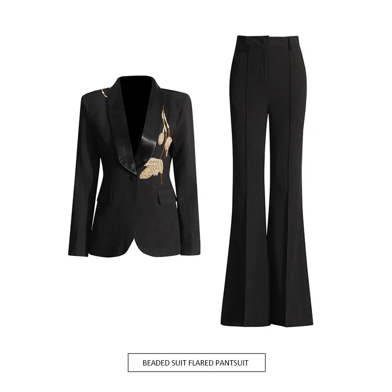 Elegant Commute City Style Slim Fit Straight Leg High Waist Diamond Embellished Fashionable Casual Set Women's Long Sleeve