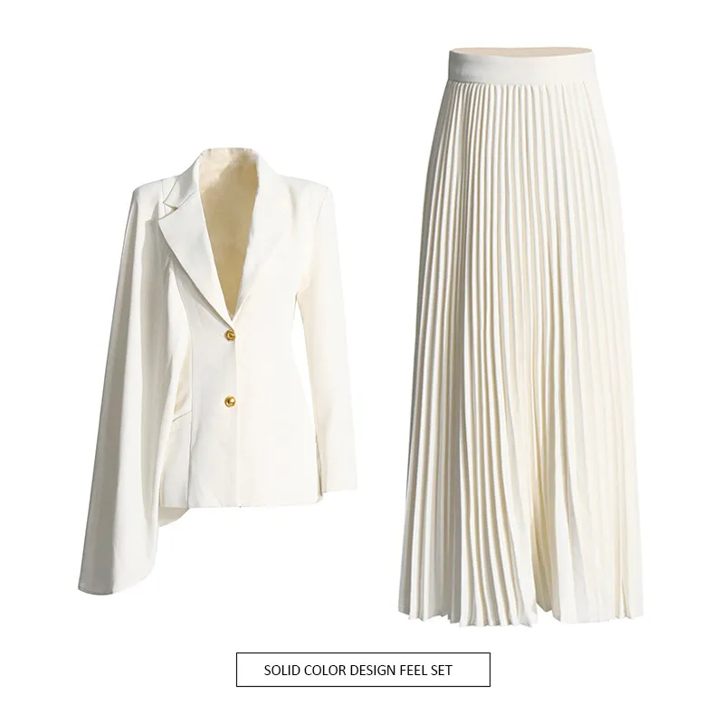 Elegant Commute Fashion Show Outfit Two-Piece Set Summer New Irregular Cut Skirt Long Sleeve Pure Color Casual Suit For Women