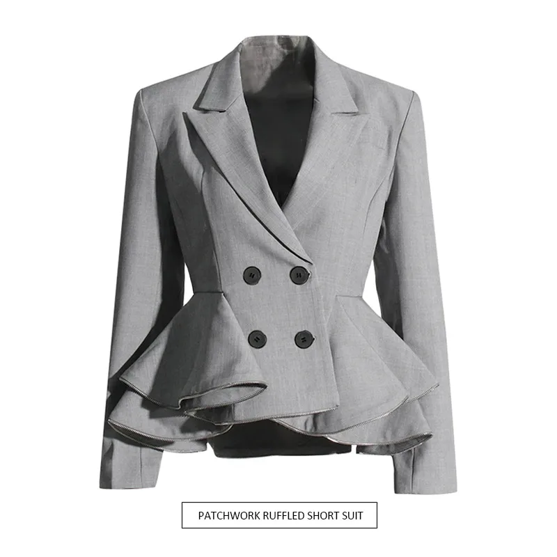 Elegant Commuter Style Women's Suit Jacket Long Sleeve Slim Fit Design Spring Summer New Leaf Edge Sleeve Splice Cotton Polyester