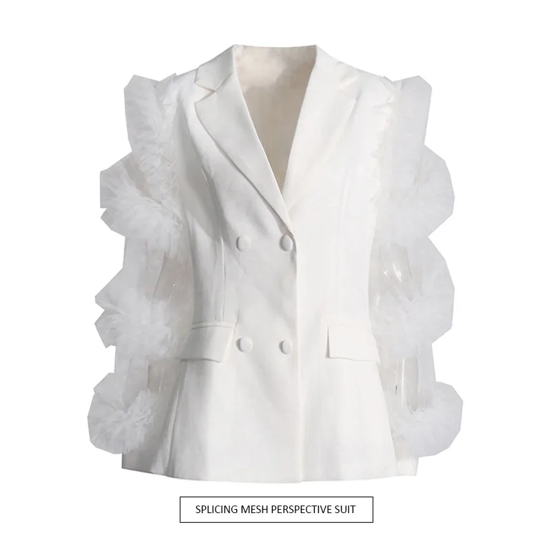 Elegant British Style Long Sleeve Solid Color Women's Suit Jacket Fashionable Patchwork Lace Trim Design Commute Workwear