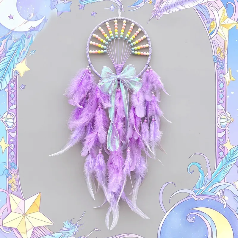 Favorite Dreamcatcher Hanging Decorative Feather Handmade Craft Girl Heart-Shaped Children's Room Decoration Simple Style Wall Decoration