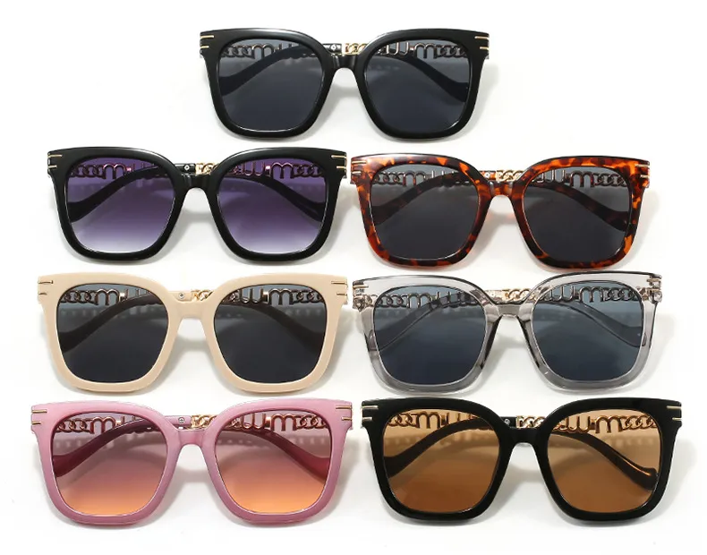 Fashion Women's Square Chain Sunglasses Thin Looking Fashion Glasses Chic Feeling Travel Style Sunscreen Brown Black
