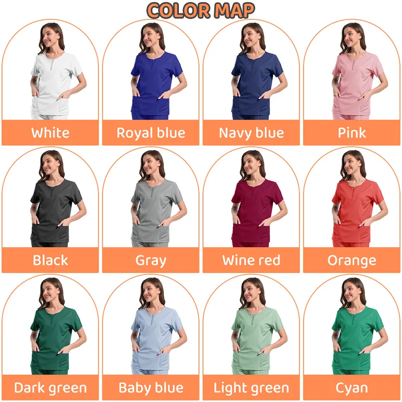 Women's Zipper Round Neck Hospital Work Clothes Up And Down Suit Doctor Hand Washing Suit Comfortable Spring And Autumn Summer