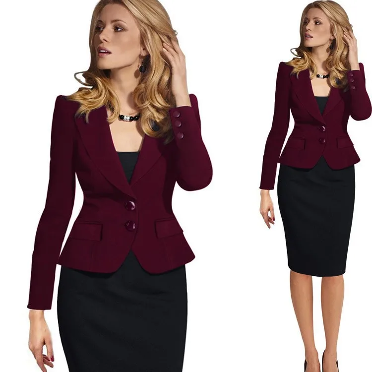 Spring And Autumn Slim Fit European Style Women's Suit Jacket Solid Color Single Button Knitted Ponte-De-Roma Long Sleeve Street Style