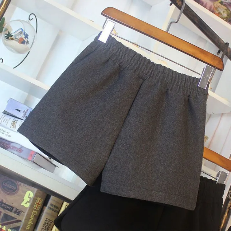 Slim High Waist Wide Leg Wool Mini Shorts Ladies Autumn And Winter New Loose Fashion Plus Size Bell-Bottom Pants