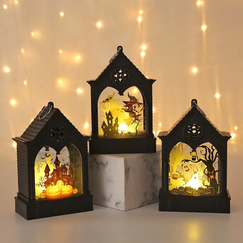 Halloween Decoration LED Lantern Electric Candle Lamp Holiday Atmosphere Decoration Table Decorations Plastic Glass Material