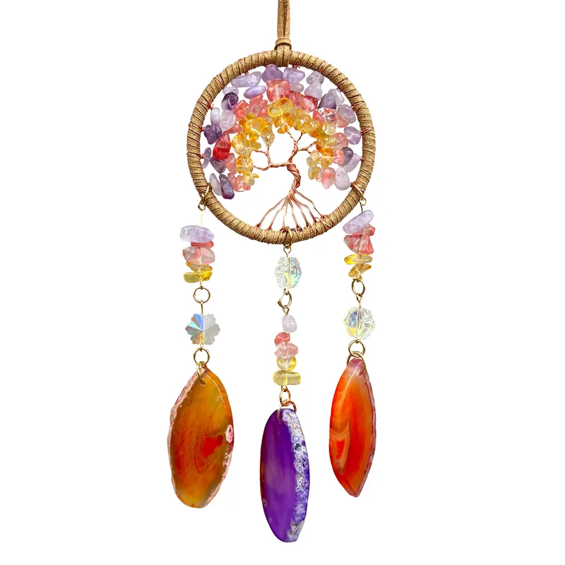 Handmade Crystal Agate Slice Car Pendant Luxurious And Simple Woven Design High-End Texture Bronze Wire Iron Hoop