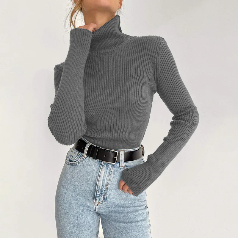 Slim Fit Turtleneck Knitting Sweater Autumn And Winter Plus Size Lengthened Bottoming Shirt European Style Long Sleeve Solid Color Commute