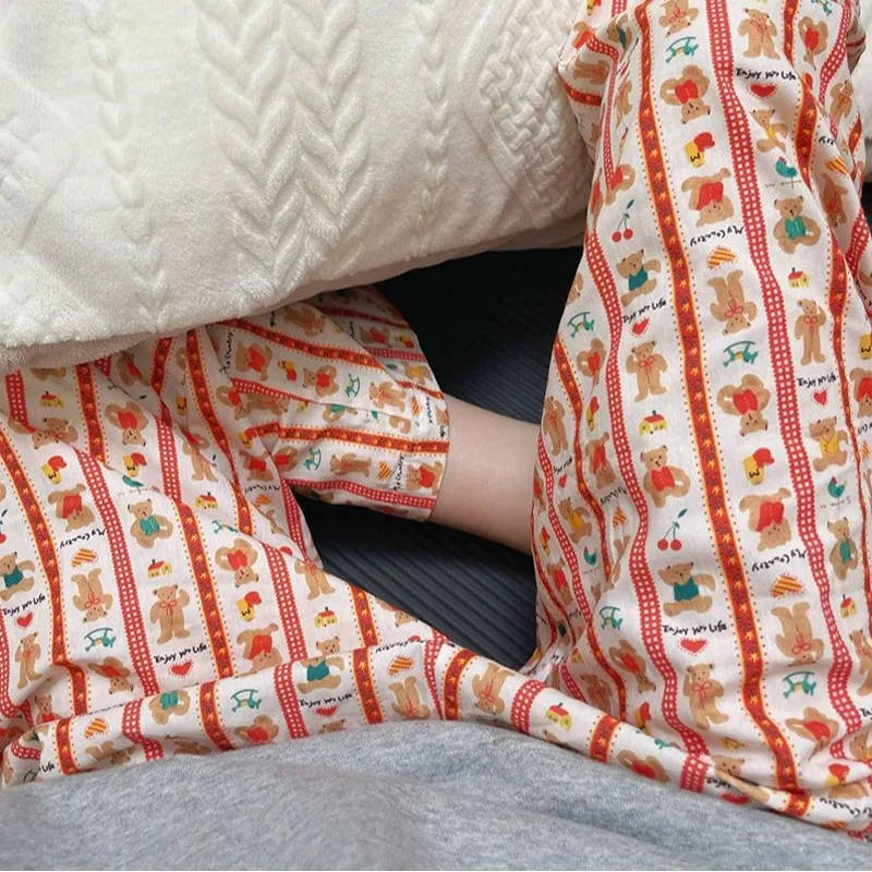 Cartoon Bear Print Ladies Home Pants Spring And Autumn New Casual And Comfortable Breathable Pajamas Sweet Cute Style