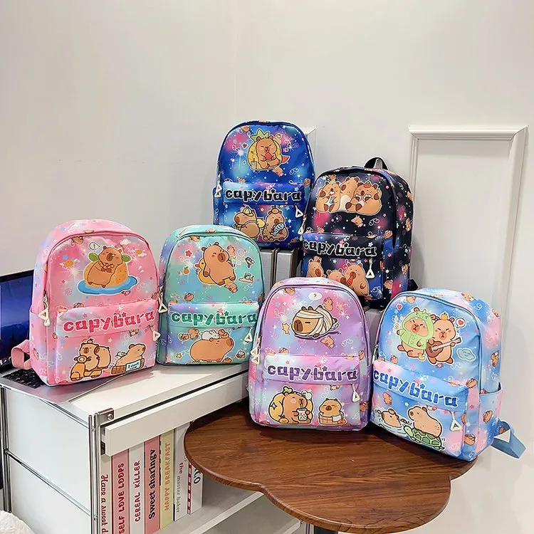 Kid'S Nylon Cartoon Capybara Cute Square Zipper Functional Backpack