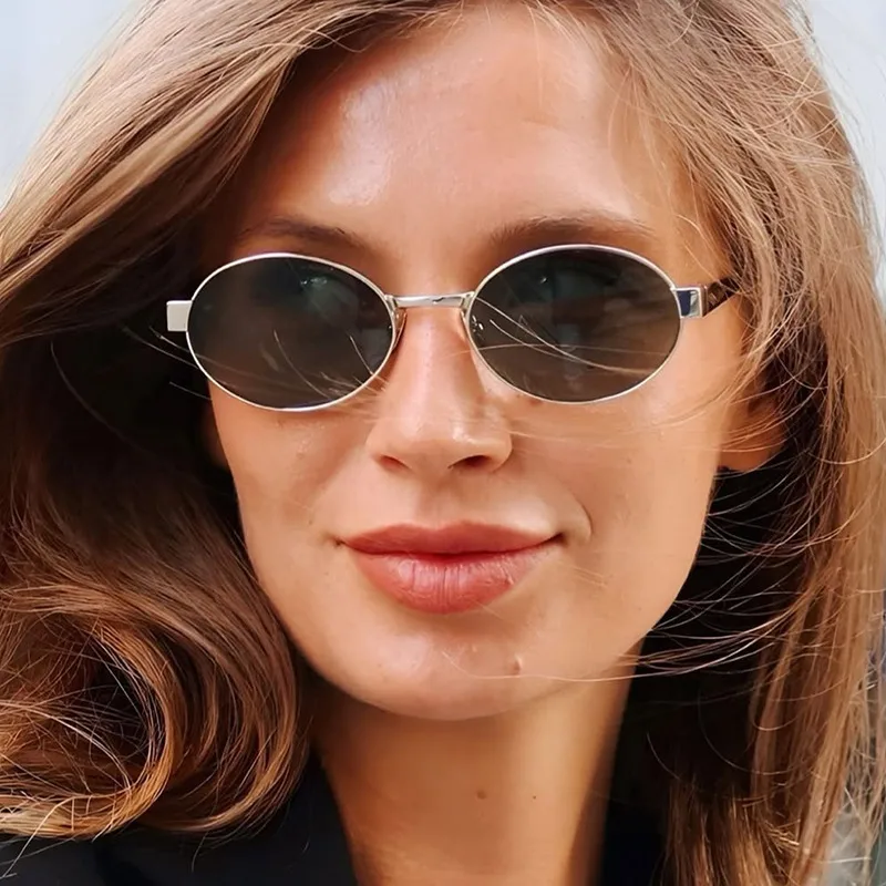 New Oval Sunglasses Women Fashion UV Protection Street Style Personality Concave Shape Travel Sunscreen Brown Gold