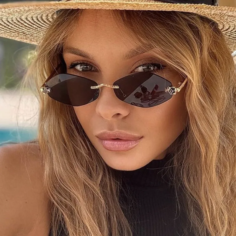 Unisex Diamond Shape Sunglasses Fashion Special Frameless UV Protection Travel & Street Style Gray & Gold PC Lens