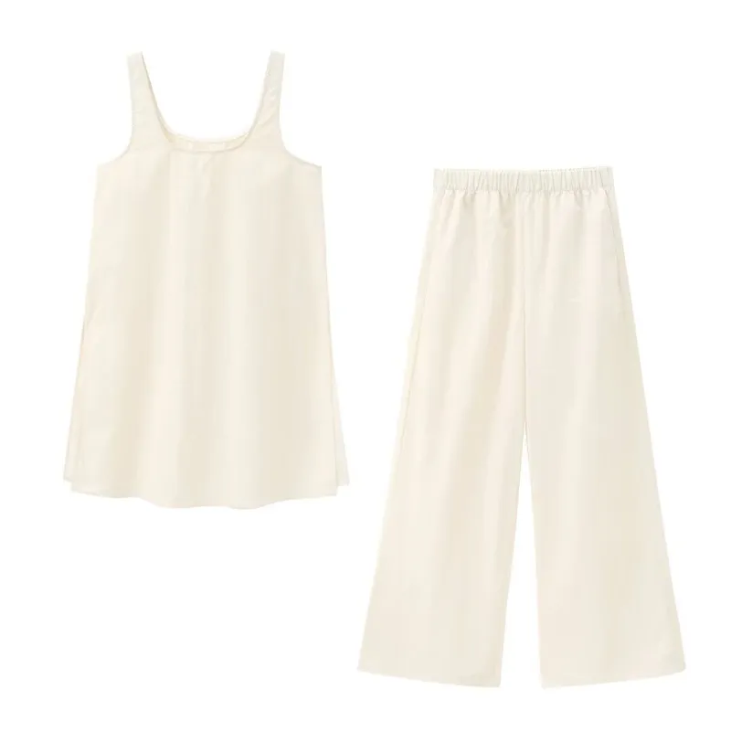 Women's Clothing  Best-Selling Leisure Loose Shoulder Strap Top Wide Leg Pants Suit