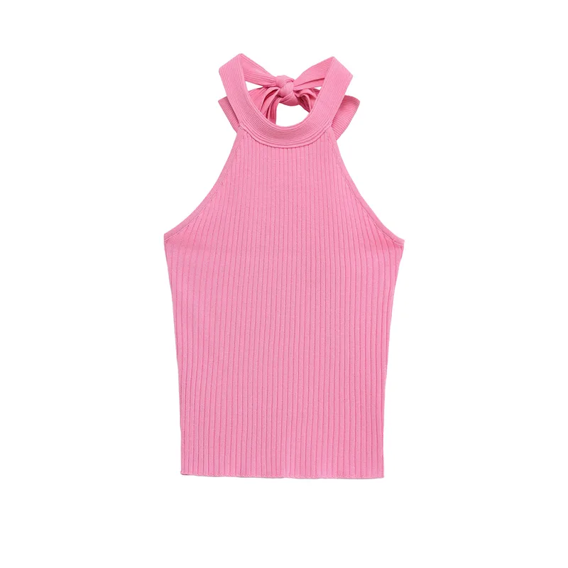 Women's Clothing Ins Internet Hot Bow Knitted Halter Top