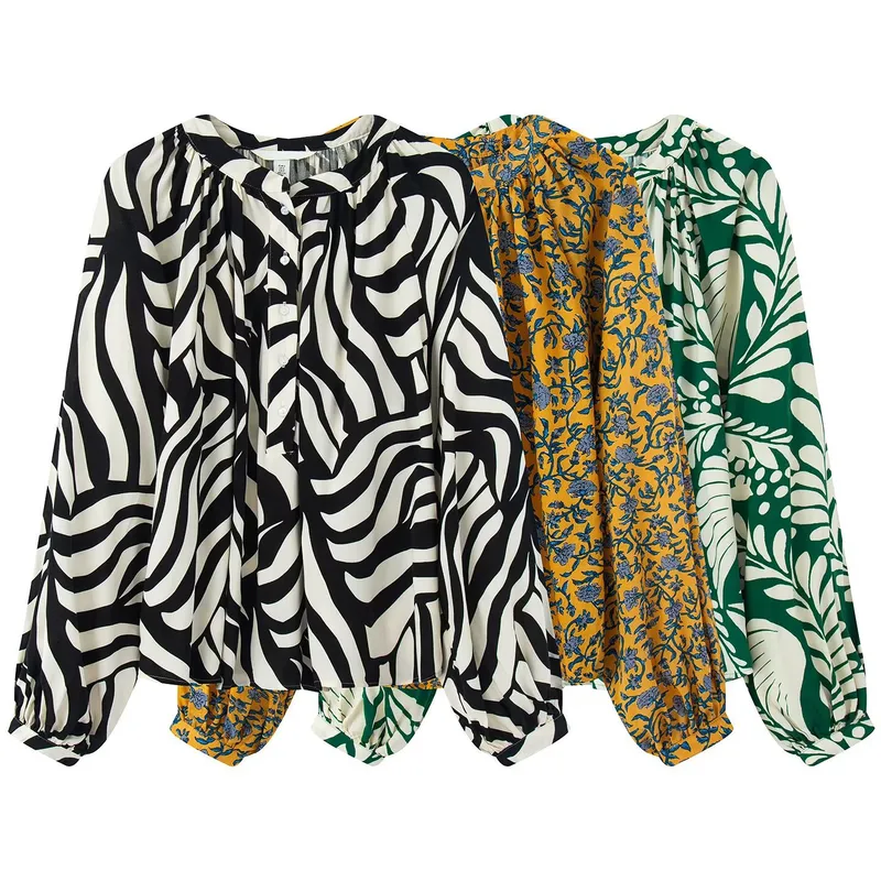 Women's Clothing  Hot-Selling Floral-Print Temperament Breathable And Loose French Bishop Sleeves Top