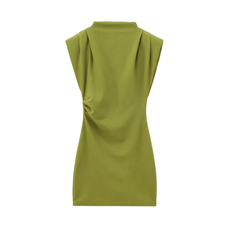 Women's Clothing Hot Sale At   Style Half Turtleneck Solid Color Pleated Belt Padded Shoulder Dress