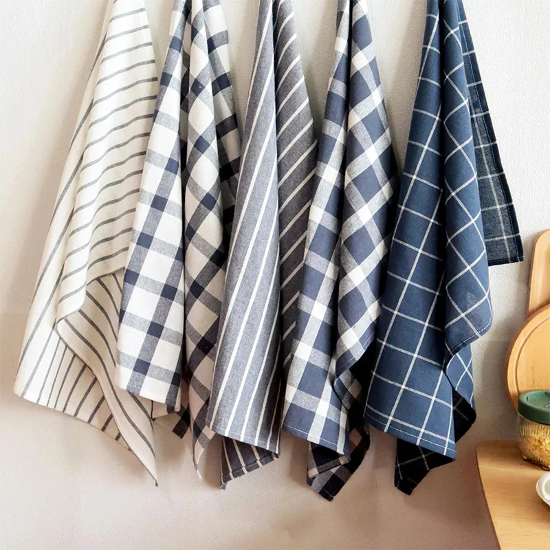 Simple Cotton Yarn-Dyed Kitchen Napkin Blue Series Household Napkin Tea Towel