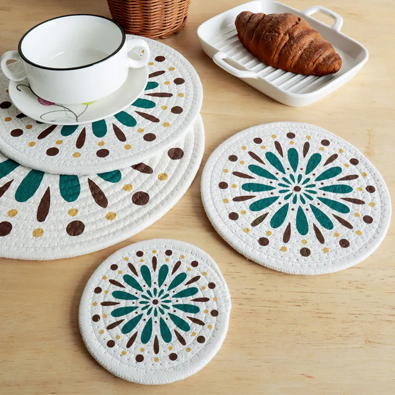Printing Heat Proof Mat In Stock Sale New Printing Cotton String Heat Proof Mat Placemat Plate Mat Coaster