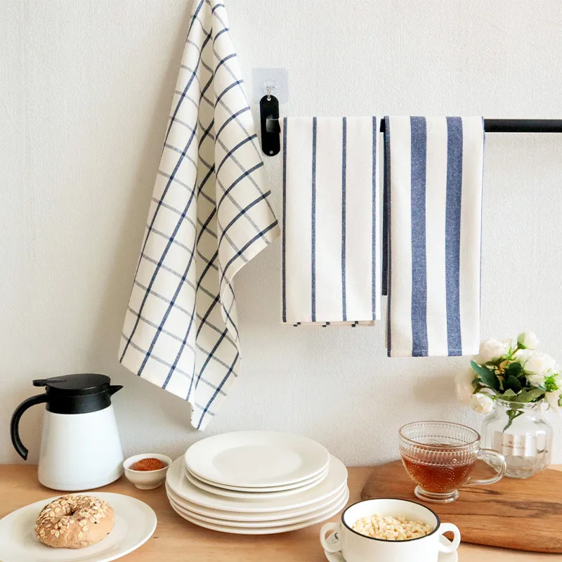 Mediterranean Blue Fabric Kitchen Napkin 100% Cotton Tea Towel Gourmet Background Fabric Tablecloth  Supply Tea Towel