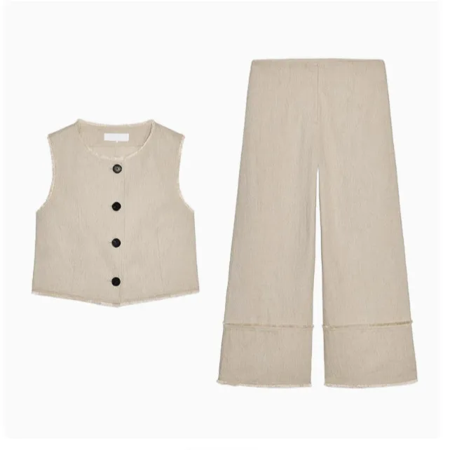 Fashionable Frayed Hem Vest Casual Summer Outfit Women's Pure Color Leisure Set Stylish New Style No Sleeve Top