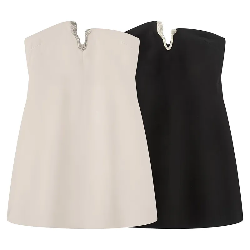 Sexy Shoulder Bared Gown Diamond Design Fashionable Summer New Arrival Women's Dress High Waist A-Line Skirt Knee-Length V-Neck