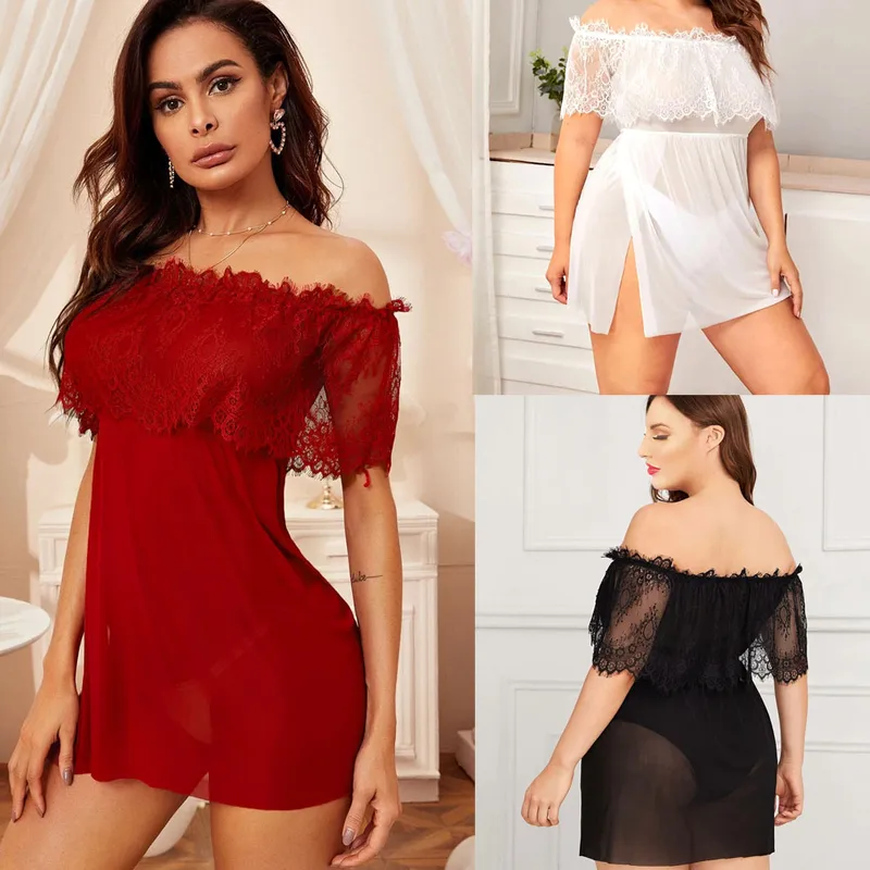 Sexy Lingerie New Large Size Sexy One-shoulder Dress Gauze Perspective Oversized Temptation Siamese Nightdress Wholesale Nihaowholesale