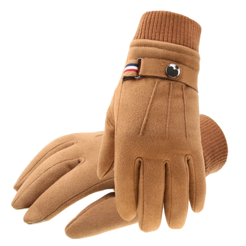 Men's Retro Solid Color Leather Velvet Gloves