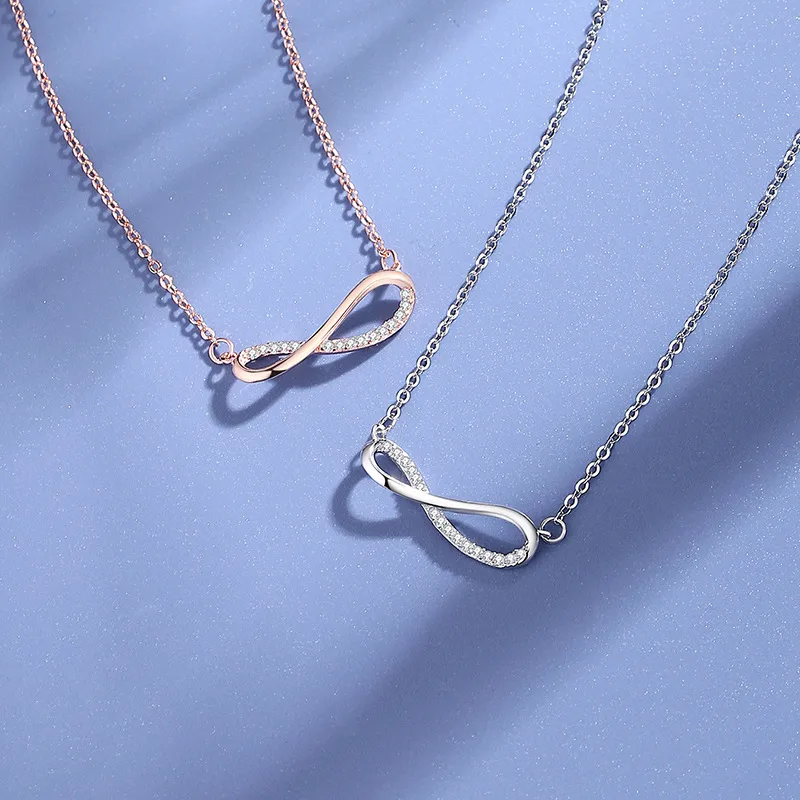 925 Sterling Silver Zircon Cable Chain Polishing Plating Inlay Infinity Necklace