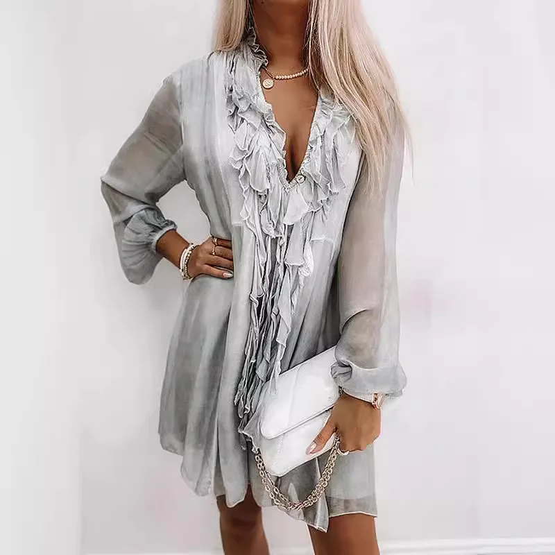 Women's Chiffon Shirt Long Sleeve Blouses Sexy Solid Color