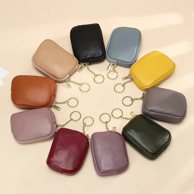 First Layer Cowhide Universal Mini Coin Purse Key Ring Coin Purse Leather Zipper Small Purse